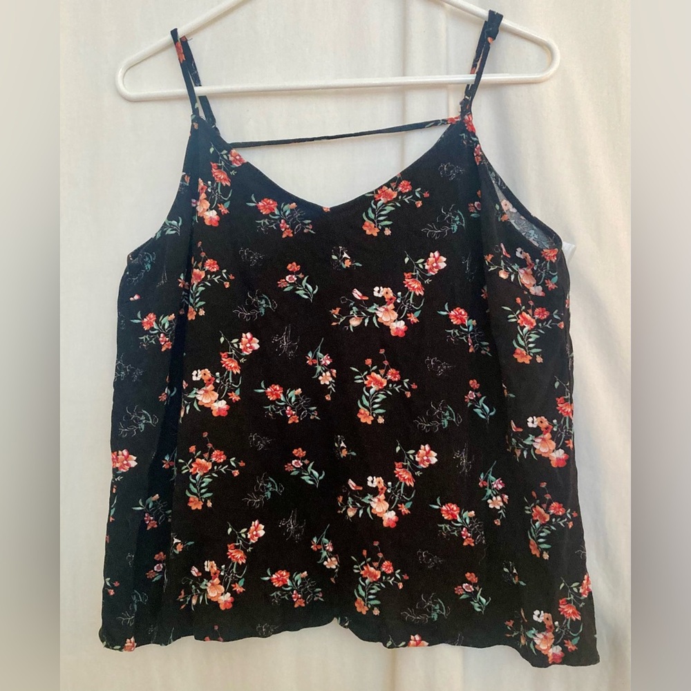 Skies Are Blue Black Floral Spaghetti-Strap Camisole Size XL